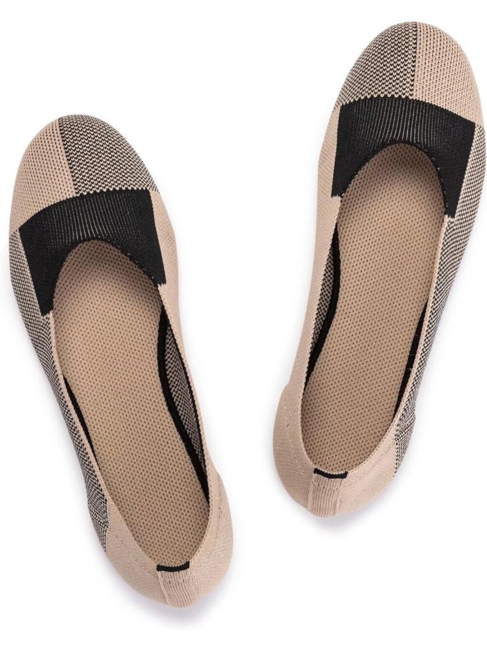 Women's Khaki Black Ballet Flat Low Wedge Comfort Soft Round Toe Slip Shoes
